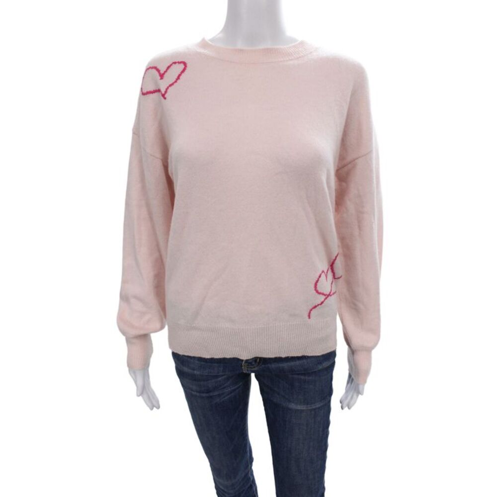 27 Miles Womens Pink Cashmere Pullover Sweater Crewneck Hearts Size M
